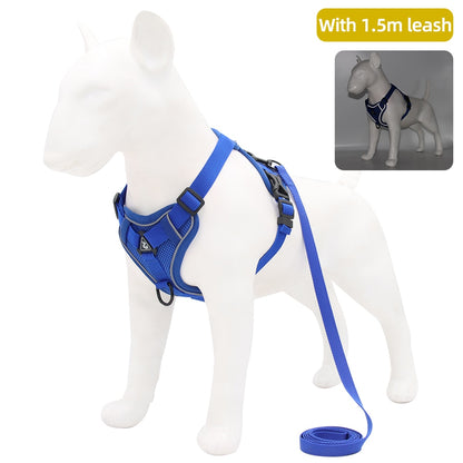 Adjustable Dog Harness Leash Set with Reflective Stripes for Walking Heavy-Duty Full Body No Pull Vest with Leash D-Ring, Breathable All-Weather