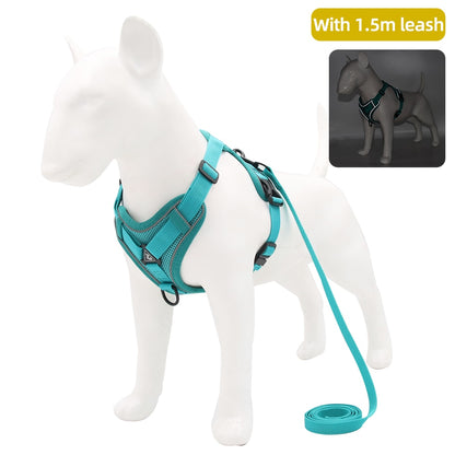 Adjustable Dog Harness Leash Set with Reflective Stripes for Walking Heavy-Duty Full Body No Pull Vest with Leash D-Ring, Breathable All-Weather