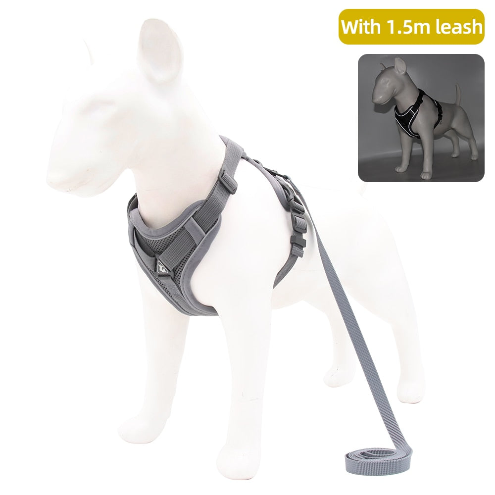 Adjustable Dog Harness Leash Set with Reflective Stripes for Walking Heavy-Duty Full Body No Pull Vest with Leash D-Ring, Breathable All-Weather