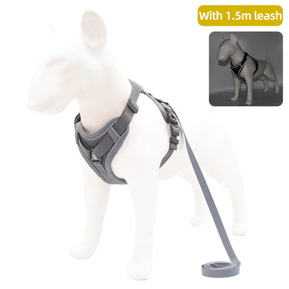 Adjustable Dog Harness Leash Set with Reflective Stripes for Walking Heavy-Duty Full Body No Pull Vest with Leash D-Ring, Breathable All-Weather