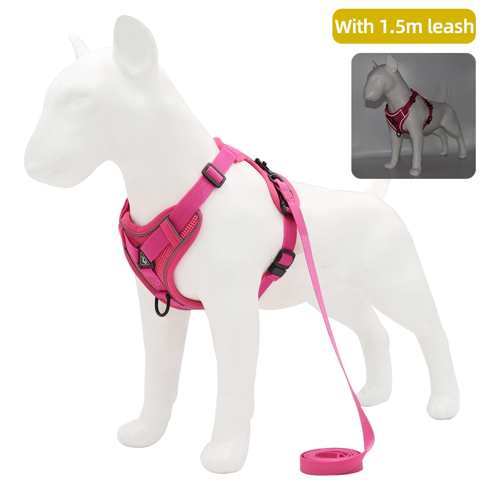 Adjustable Dog Harness Leash Set with Reflective Stripes for Walking Heavy-Duty Full Body No Pull Vest with Leash D-Ring, Breathable All-Weather