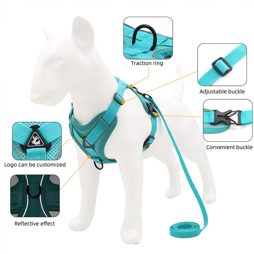 Adjustable Dog Harness Leash Set with Reflective Stripes for Walking Heavy-Duty Full Body No Pull Vest with Leash D-Ring, Breathable All-Weather