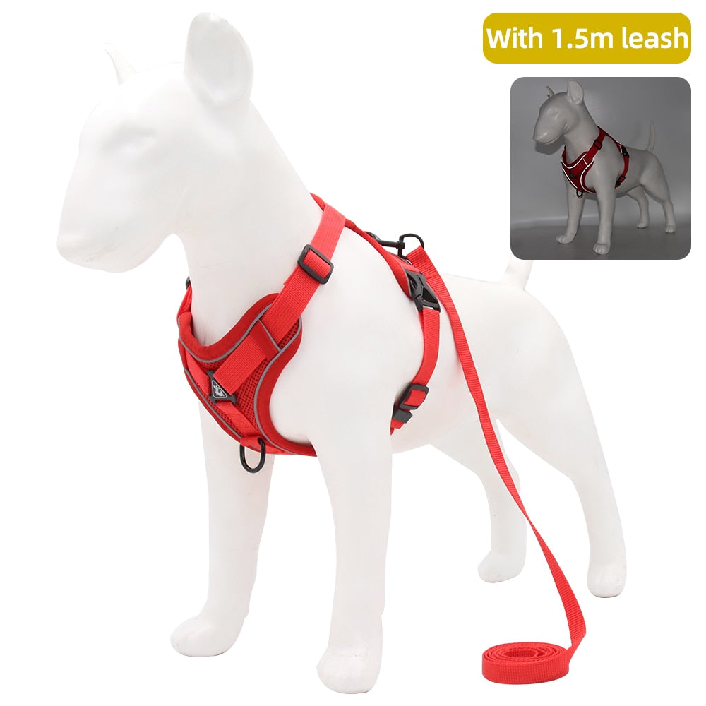 Adjustable Dog Harness Leash Set with Reflective Stripes for Walking Heavy-Duty Full Body No Pull Vest with Leash D-Ring, Breathable All-Weather